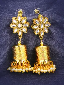 Sukkhi Gold-Plated Handcrafted Kundan & Pearl Dome Shaped Jhumkas