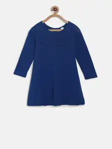 MINI KLUB Girls Navy Blue Self Design Acrylic Jumper Dress