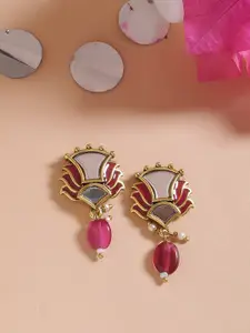 Voylla Red & Pink Gold-Plated Oxidised Enamelled Geometric Studs