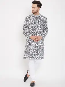 even Men White & Black Animal Printed Straight Kurta