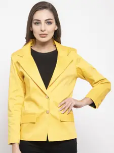 Purple State Women Yellow Solid Single-Breasted Casual Blazer