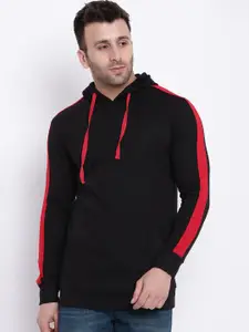 GRITSTONES Men Black & Red Solid Hooded Sweatshirt