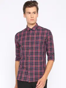 Basics Men Red & Navy Blue Slim Fit Checked Casual Shirt