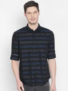 Basics Men Navy Blue & Black Slim Fit Striped Casual Shirt