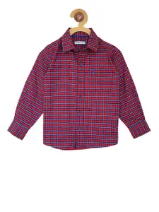 Campana Boys Navy Blue & Red Regular Fit Checked Casual Shirt