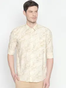 Basics Men Yellow Slim Fit Printed Casual Shirt