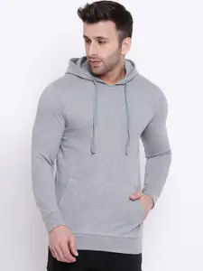 GRITSTONES Men Grey Solid Hooded Sweatshirt