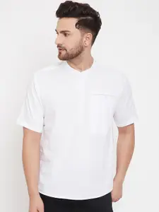 even Men White Woven Design Straight Kurta