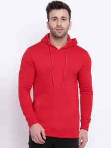 GRITSTONES Men Red Solid Hooded Sweatshirt