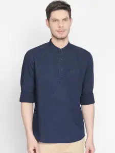 Basics Men Navy Blue Slim Fit Self Design Casual Shirt