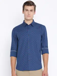 Basics Men Blue & Pink Slim Fit Printed Casual Shirt