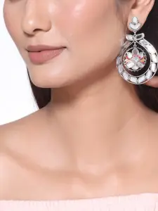 Voylla Silver-Plated Floral Oxidised Drop Earrings