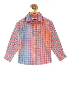 Campana Boys Orange & Blue Regular Fit Checked Casual Shirt