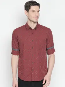 Basics Men Red Slim Fit Printed Casual Shirt