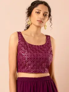 INDYA Women Purple Self Design Fitted Crop Top