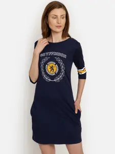 Free Authority Women Navy Blue Harry Potter Printed T-shirt Dress