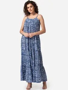 MABISH by Sonal Jain Women Blue Printed Tiered Maxi Dress