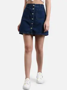 Kotty Women Blue Solid Denim A-Line Mini Skirt