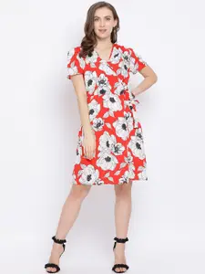 Oxolloxo Women Red Printed Wrap Dress