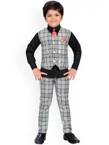 Aj DEZInES Boys Black & Grey Solid Shirt with Trousers With Waist Coat