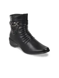 SHUZ TOUCH Women Black Solid Heeled Boots