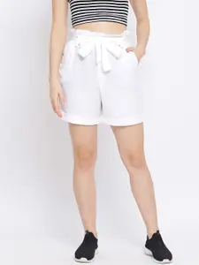 Oxolloxo Women White Solid Regular Fit Regular Shorts