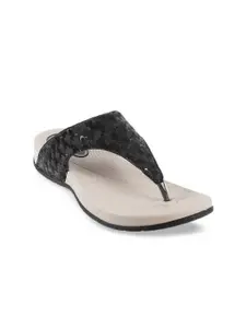 WALKWAY by Metro Women Black & Cream-Coloured Solid Sandals