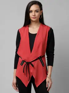 KASSUALLY Women Pink & Black Solid Open Front Shrug