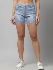 KASSUALLY Women Blue Solid Regular Fit Denim Shorts