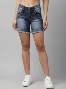 KASSUALLY Women Grey Washed Regular Fit Denim Shorts