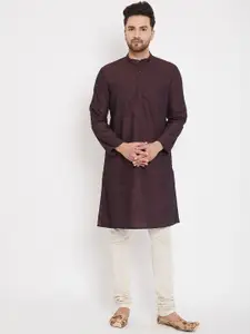 even Men Maroon Striped Straight Kurta