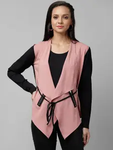 KASSUALLY Women Pink Solid Open Front Shrug