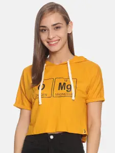 Campus Sutra Women Mustard Yellow Printed Pure Cotton Top