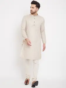 even Men Beige Woven Design Straight Kurta