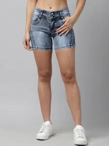 KASSUALLY Women Blue Washed Regular Fit Denim Shorts