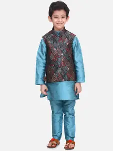 LilPicks Boys Blue Solid Kurta with Trousers & Nehru Jacket