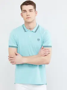 max Men Blue Solid Polo Collar T-shirt