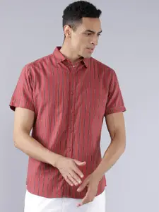 LOCOMOTIVE Men Rust Striped Casual Shirt