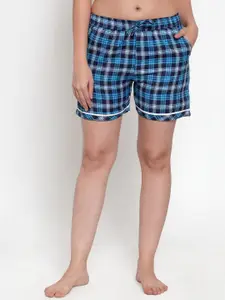 Secret Wish Women Blue Checked Lounge Shorts
