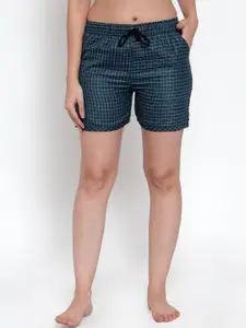 Secret Wish Women Navy Blue Checked Lounge Shorts