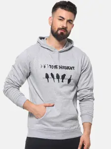 Campus Sutra Men Grey & Black Printed Hooded Sweatshirt