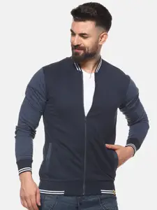 Campus Sutra Men Blue Solid Windcheater Bomber Jacket