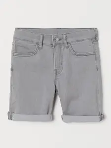H&M Boys Grey Solid Denim Shorts Slim Fit