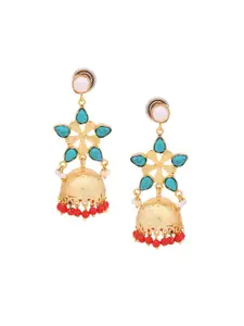 Tistabene Gold-Plated & Red Dome Shaped Drop Earrings