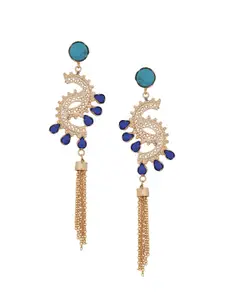Tistabene Gold-Plated & Blue Contemporary Drop Earrings