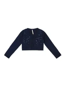 Pantaloons Junior Girls Navy Blue Embellished Front-Open Sweater