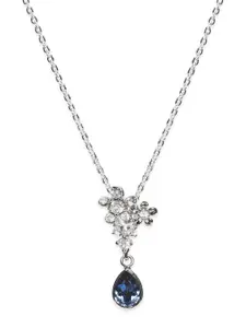 Mahi Rhodium-Plated Blue Floral Solitaire Inspired Montana Swarovski Crystal Pendant Pendant With Chain