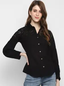 Taurus Women Black Regular Fit Solid Casual Shirt