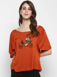 Taurus Women Rust Printed Top