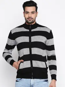 BYFORD by Pantaloons Men Black & Grey Striped Acrylic Cardigan